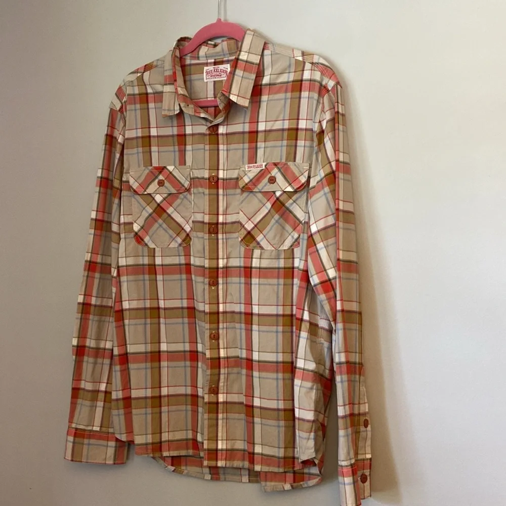 True Religion Plaid Long Sleeve  Button Up Shirt men’s size Large
